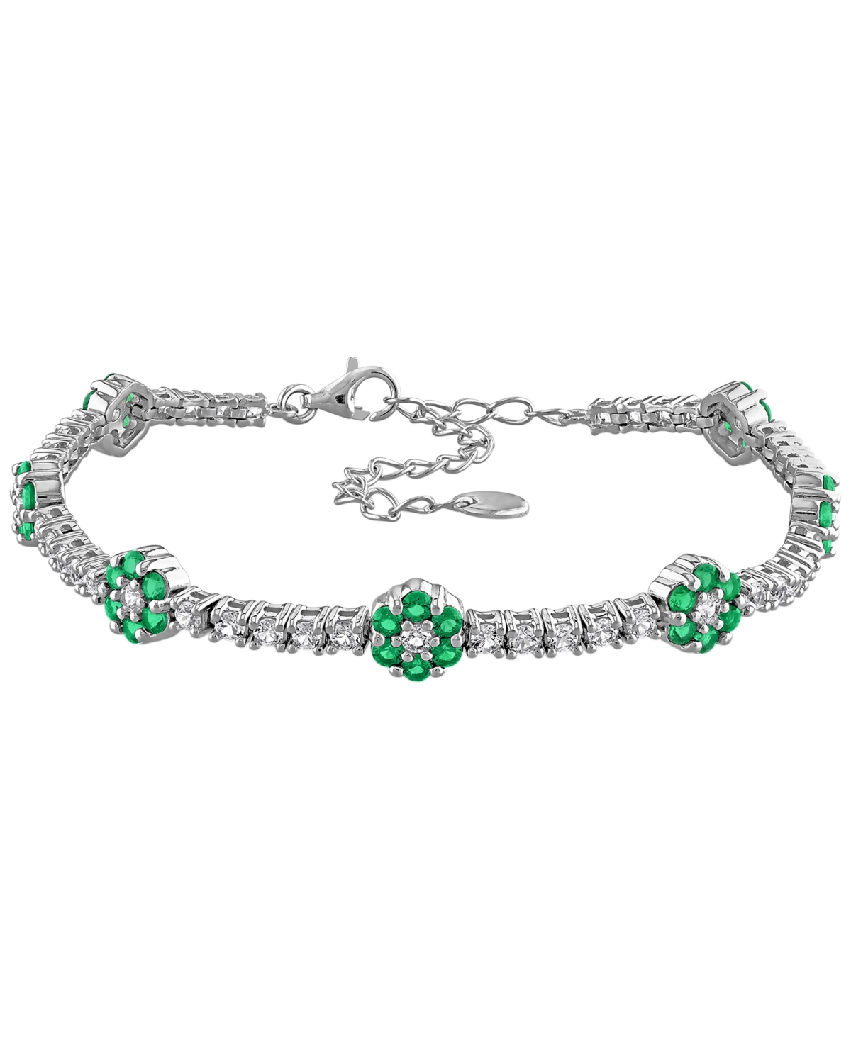 Macy's Lab-Grown Emerald (1 ct. t.w.) & White Sapphire (1-3/4 Bracelet Sterling Silver