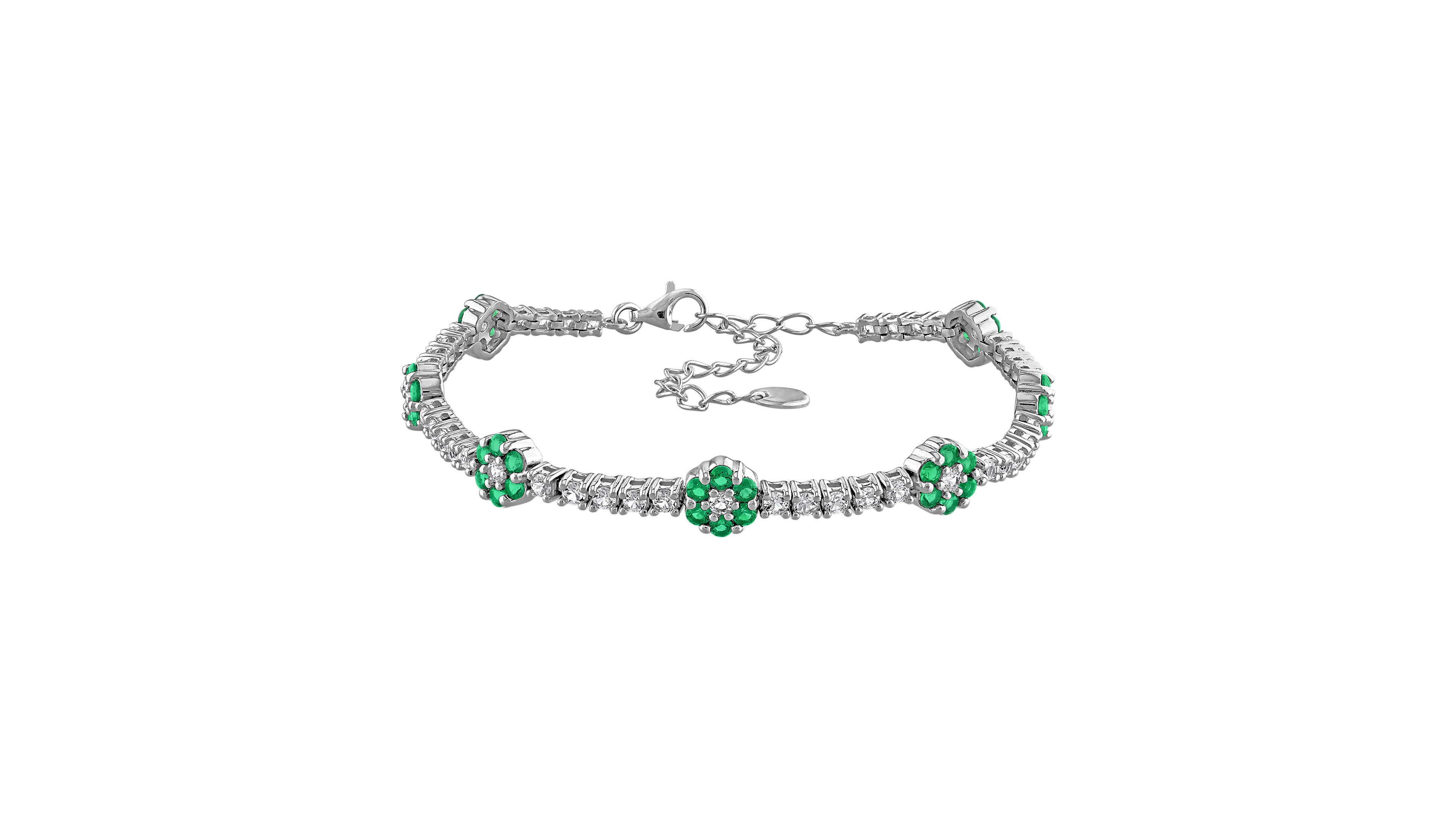 Macy's Lab-Grown Emerald (1 ct. t.w.) & White Sapphire (1-3/4 Bracelet Sterling Silver