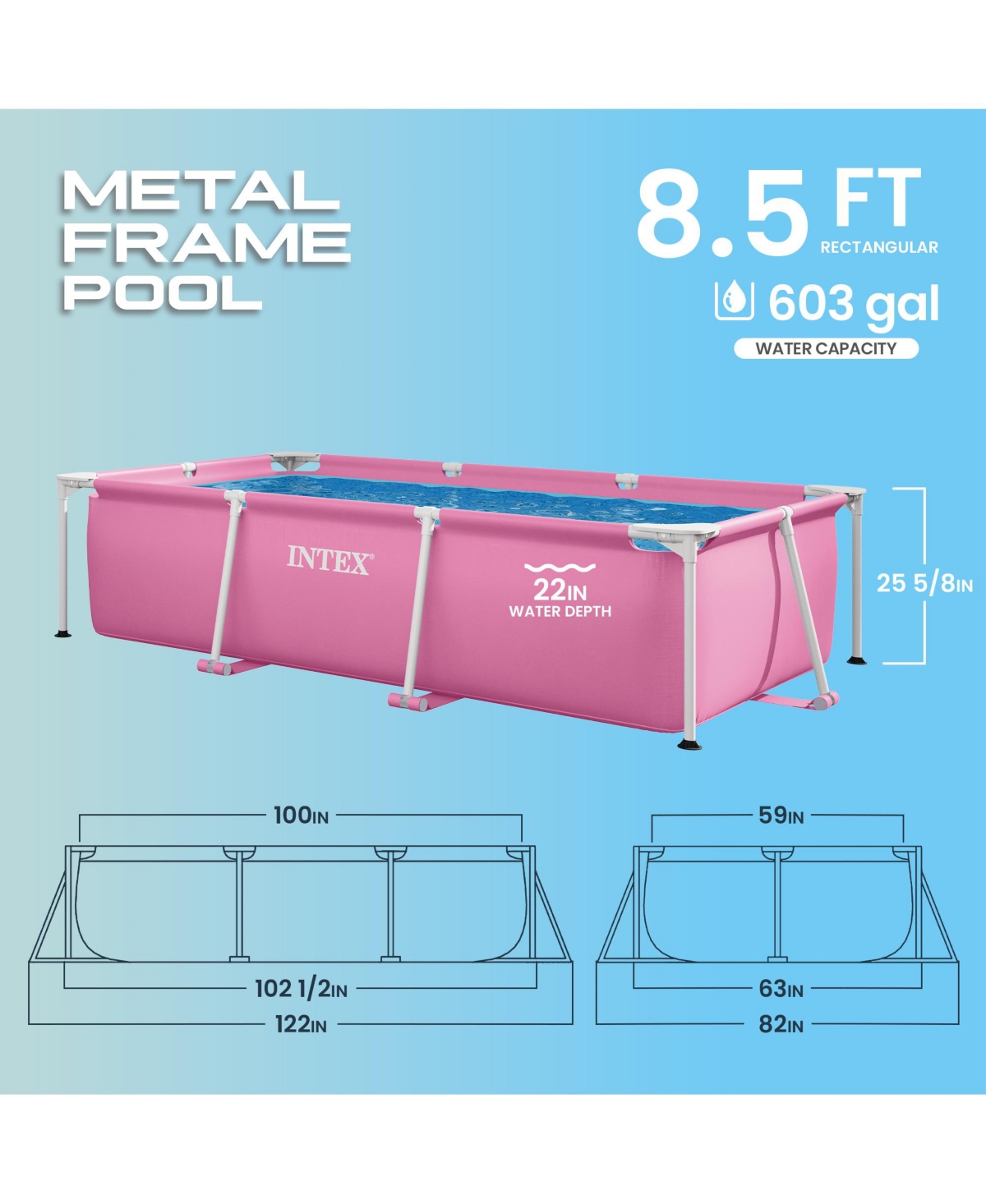 Intex 8.5' x 26" Rectangular Frame Above Ground Outdoor Swimming Pool