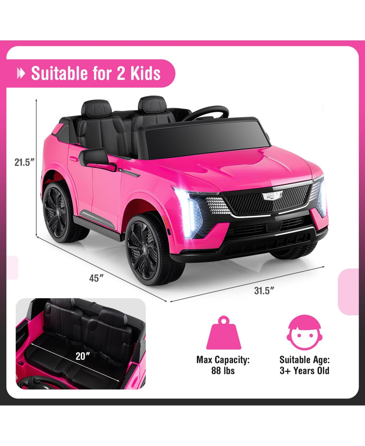 Slickblue 24V Kids Ride-On Truck 2-Seater with Remote Control