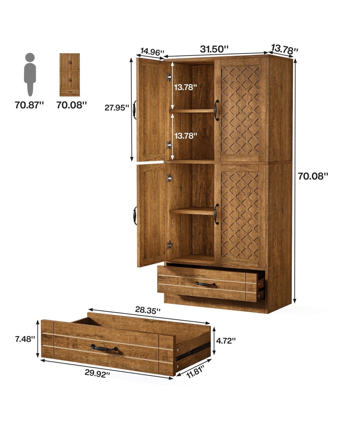 Slickblue 70 Inch Freestanding Bookshelf Cabinet with Door and Drawer