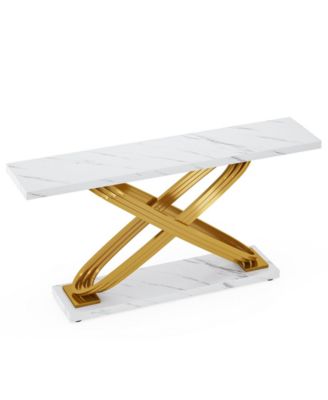 Entryway Console Table with Faux Marble Top, Modern Sofa Side Table Design