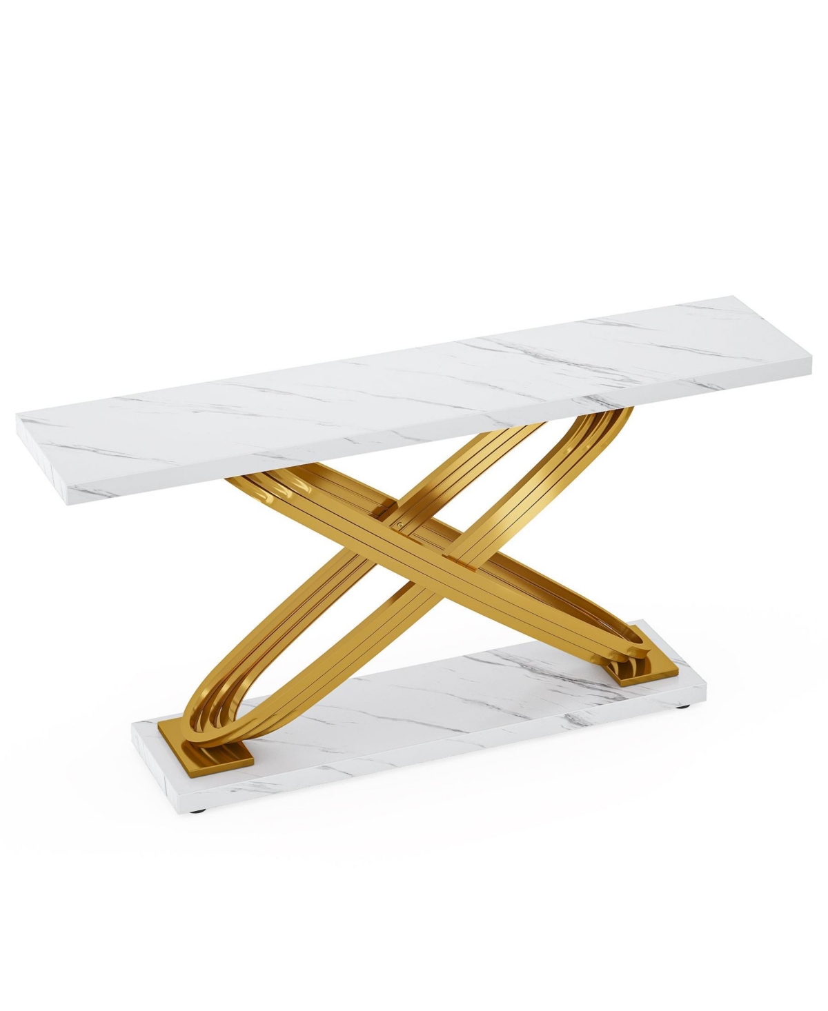 Slickblue Entryway Console Table with Faux Marble Top, Modern Sofa Side Table Design