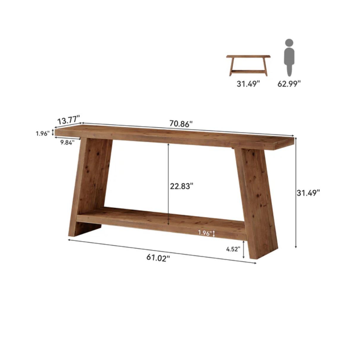 Slickblue 2-Tier Solid Wood Sofa Console Table for Behind Couch