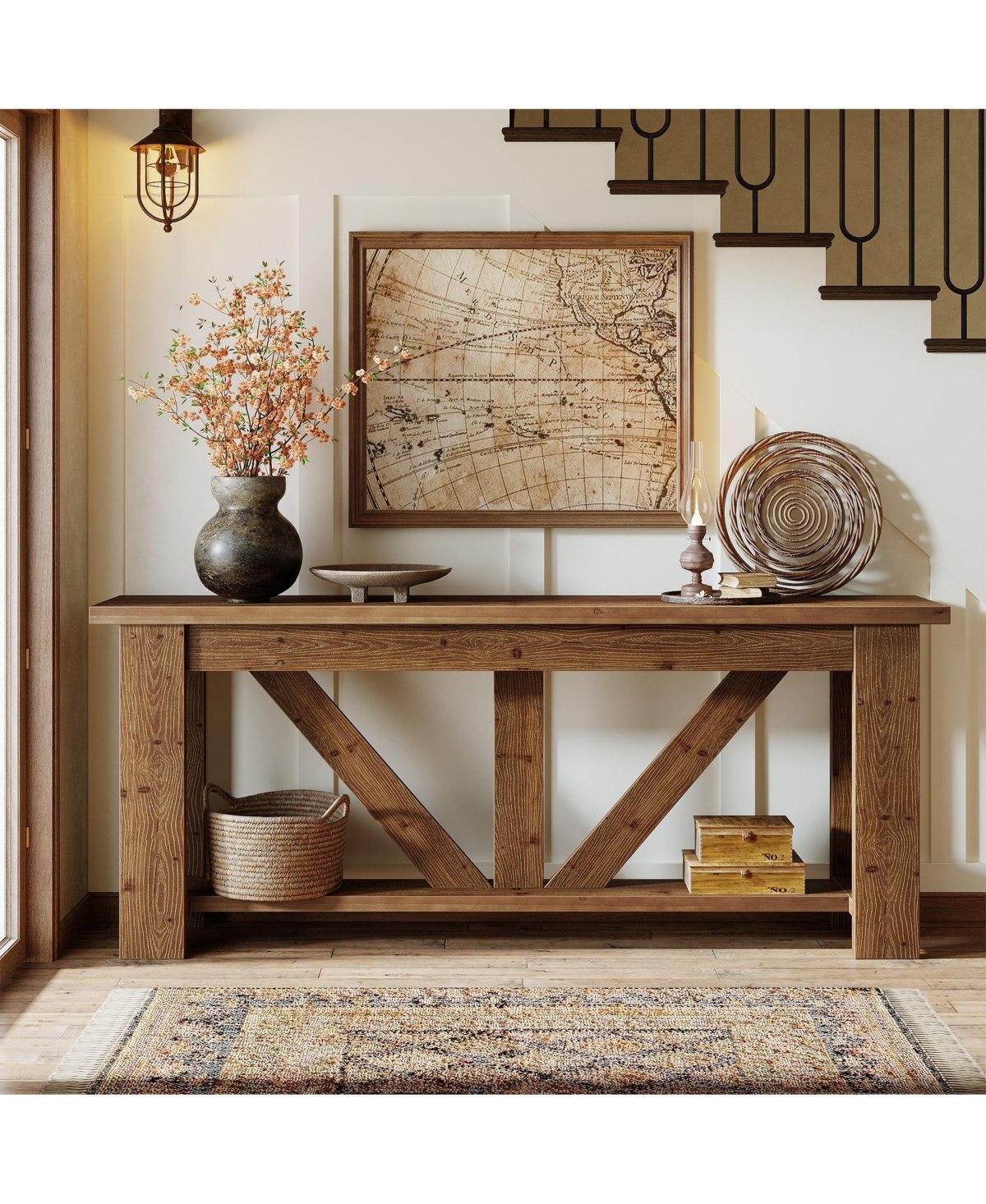 Slickblue 2-Tier Solid Wood Sofa Console Table with Storage for Behind Couch