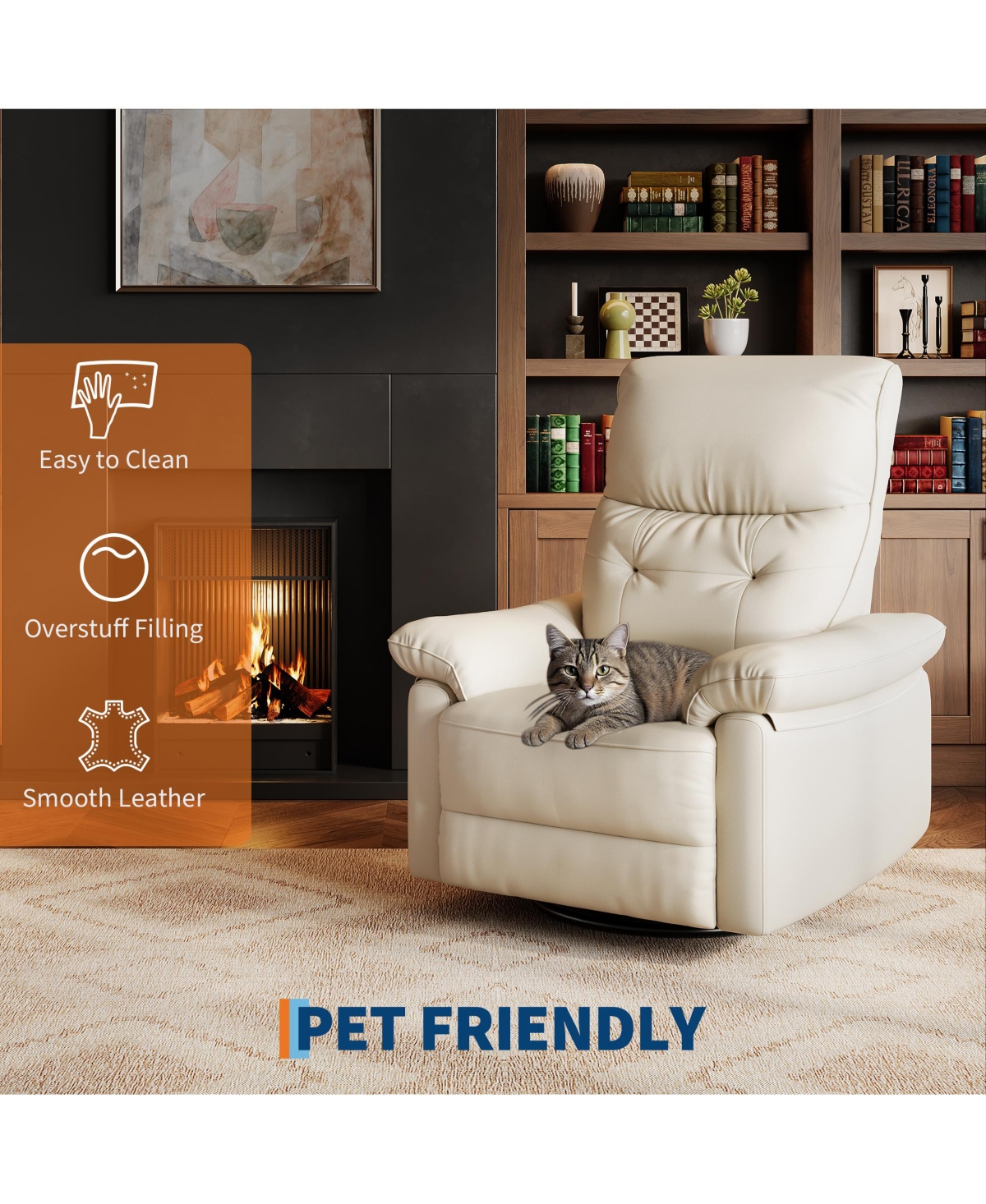 homfan Pu Leather Upholstered Power Recliner Chair, 270degree(s) Swivel Rocking Glider with Usb Charging Port, Comfortable Rocker Nursery Single Sofa