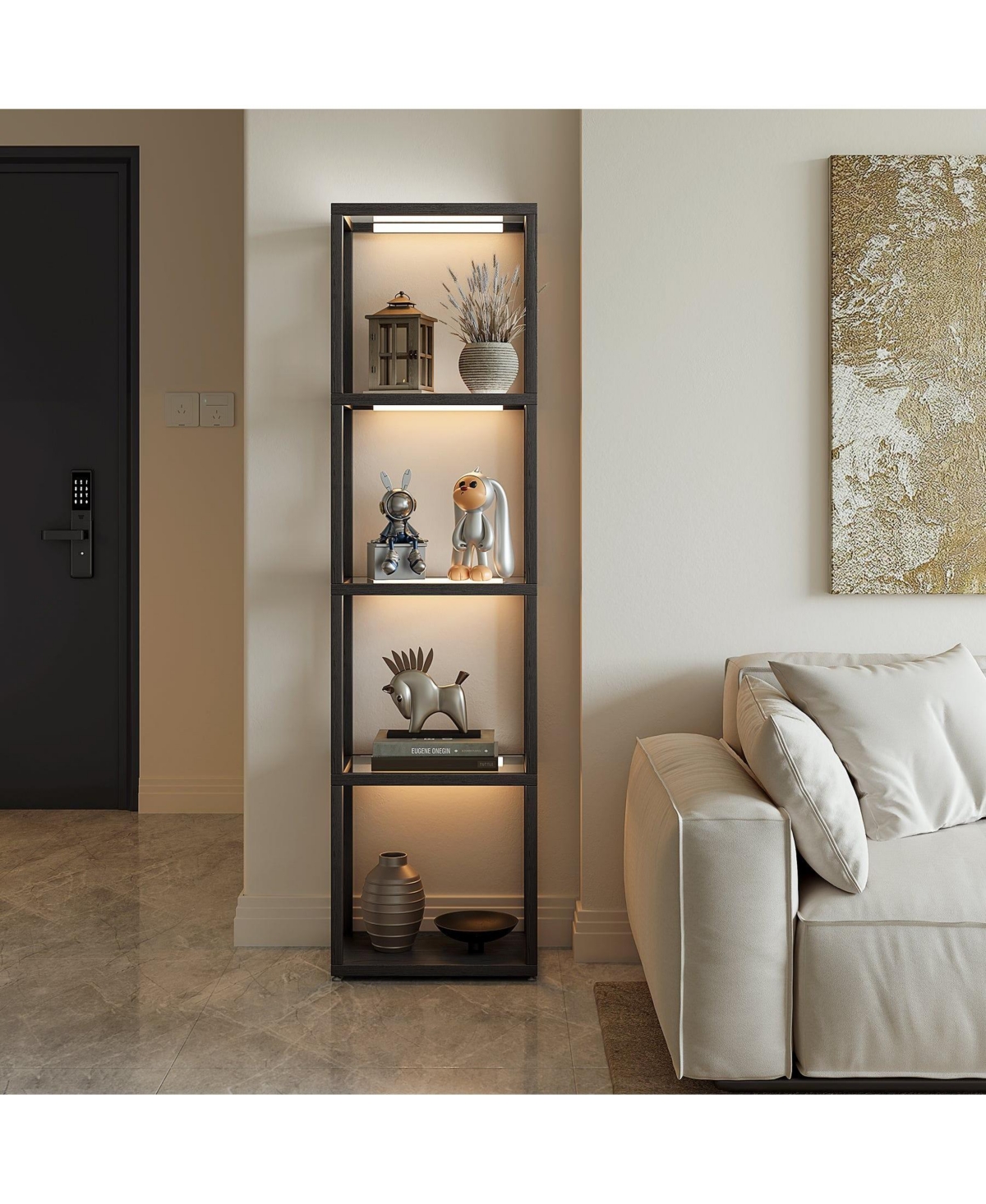 Slickblue Modern Floor Lamp with Glass Shelves and Built In Led Light