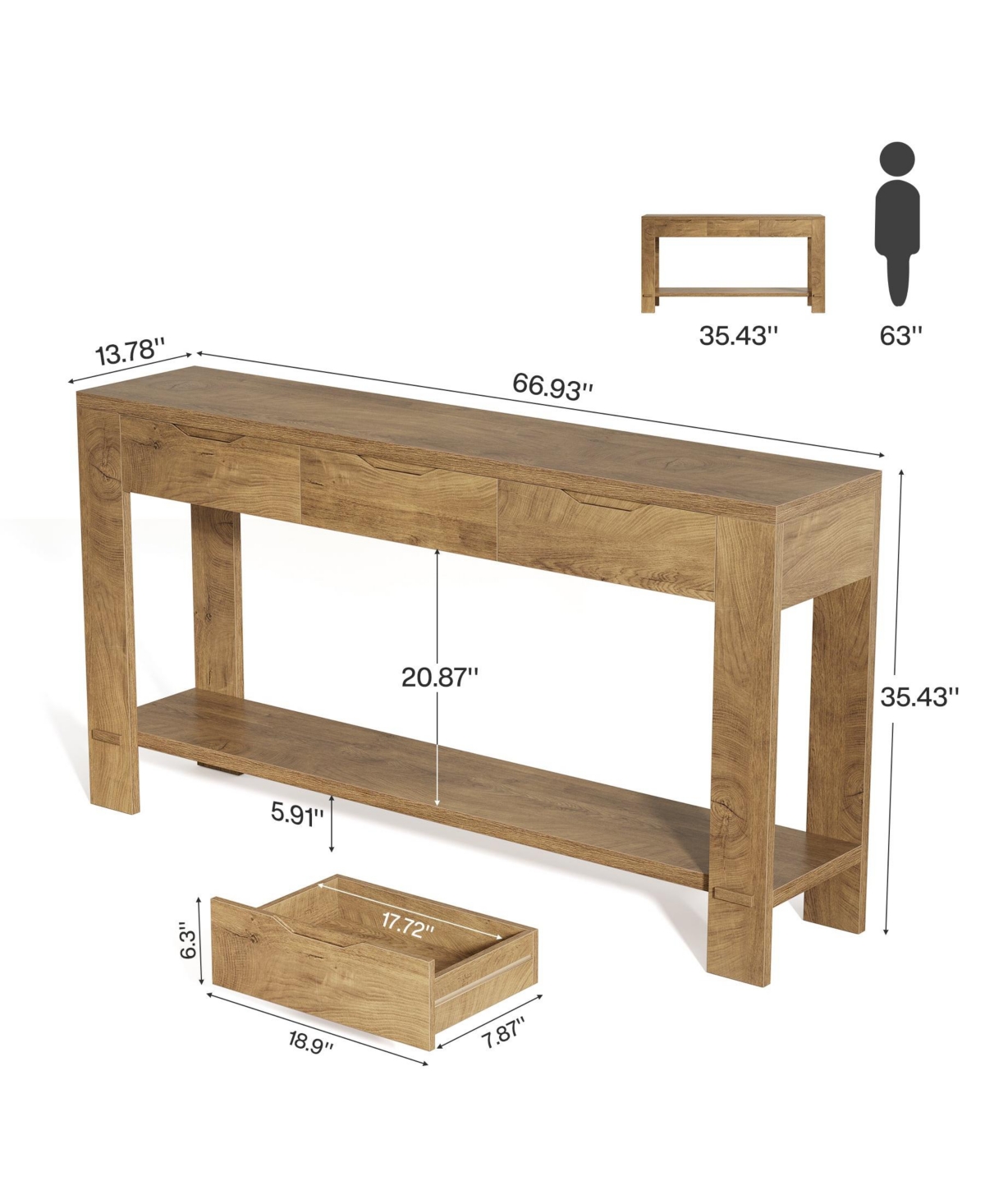 Slickblue Farmhouse Entryway Console Table with 3 Drawers, Narrow Design