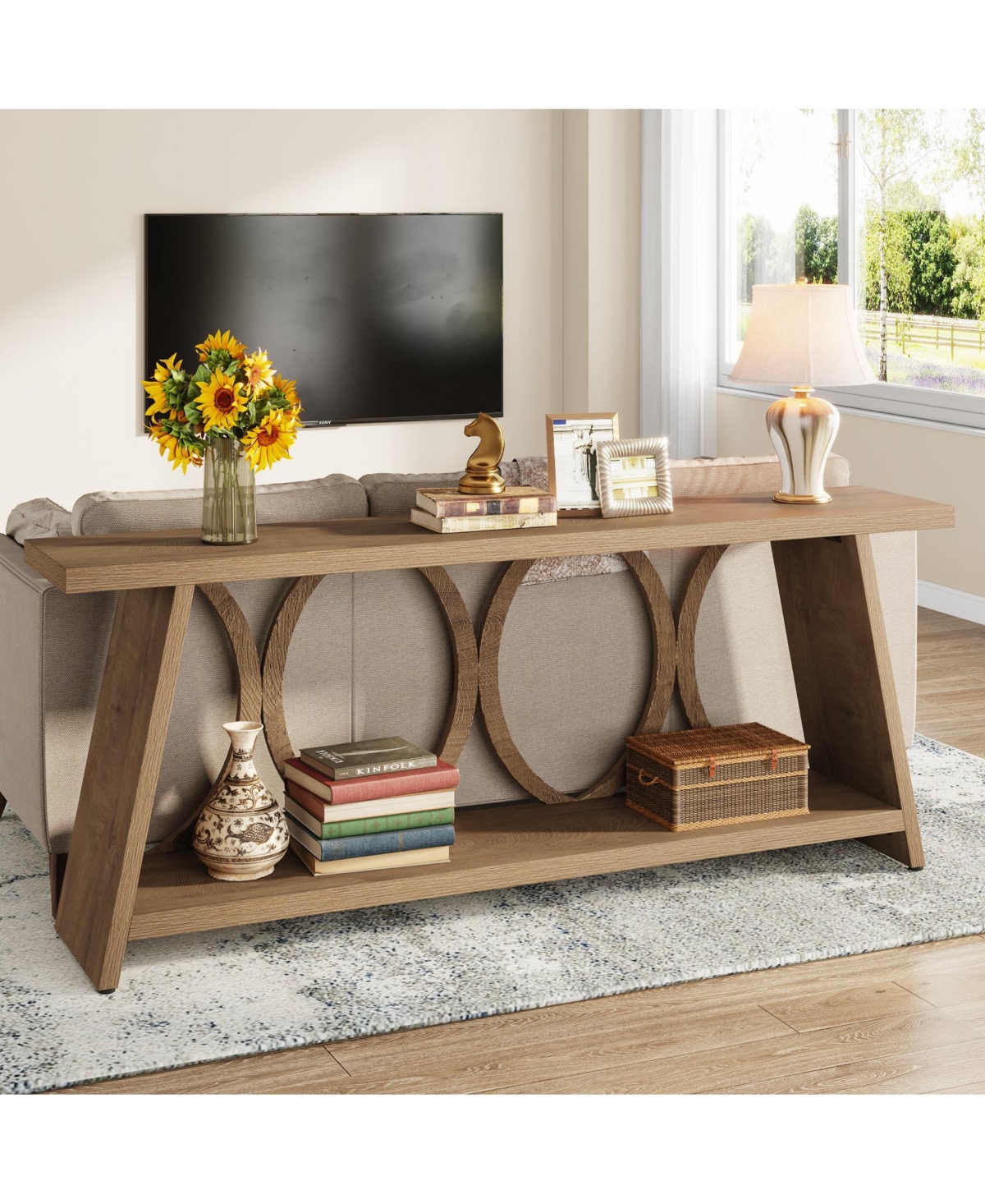 Slickblue Farmhouse Hallway Accent Console Table with 2-Tier Storage Shelf