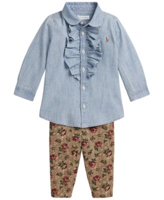 Baby Girls' Long-Sleeve Top and Pants, 2-Piece Set
