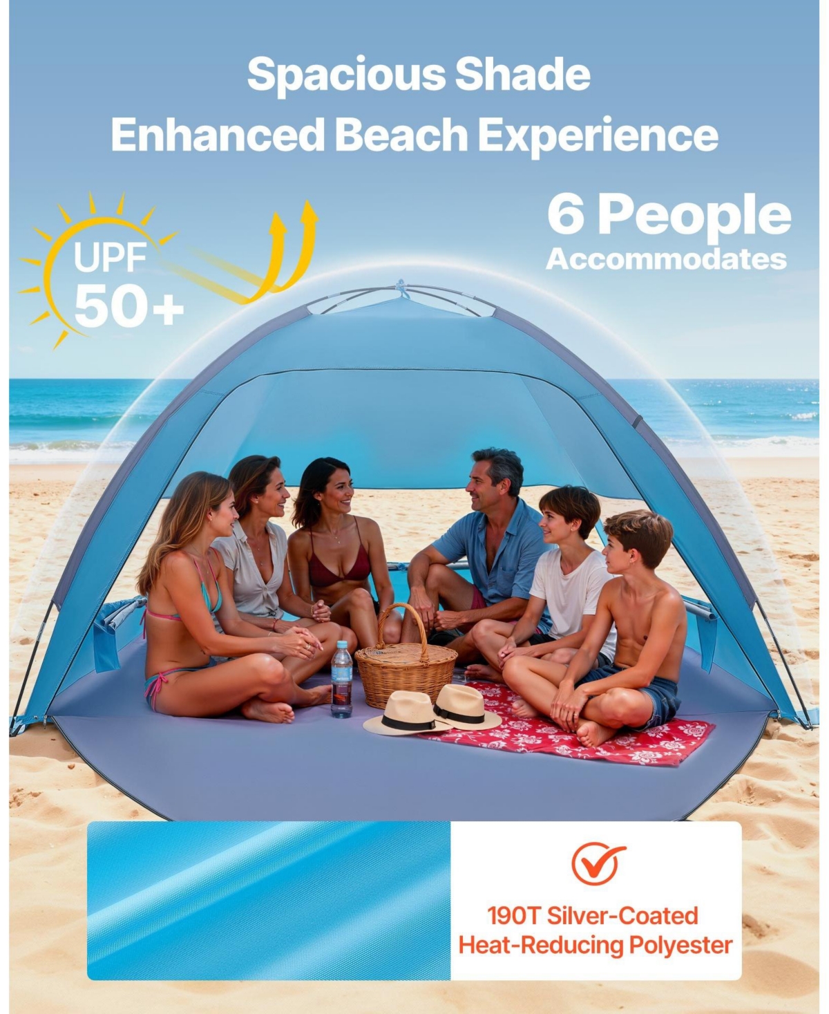 Cozito Beach Tent Sun Shelter, 6-Person Portable Canopy with Carrying Bag