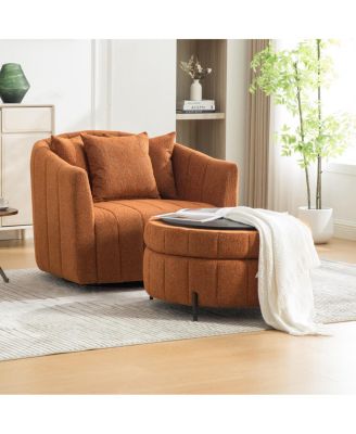  Swivel Barrel Chair and Half with Storage Ottoman Set