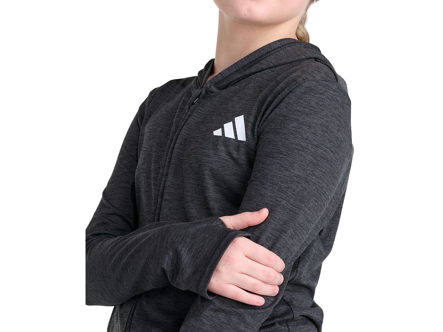 Куртка adidas Long-Sleeve Full-Zip Hooded Jacket для девочек, цвет: Чёрный — фото 3