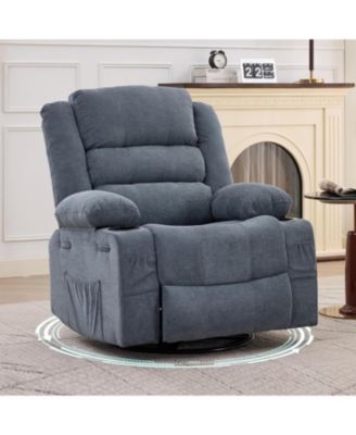 Wide 360degree(s) Swivel Rocker Recliner for Adults, Cup Holder - Upholstered Deep Seat Linen Lazy Boy Chair for Living Room and Nursery