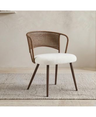 2 Piece Wicker Dining Chair Set with Cushioned Cane Back and Metal Legs