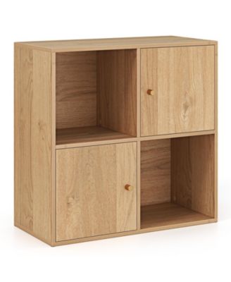 Modern 3 Tier Bookshelf with 4 Cubes and Cabinet Storage