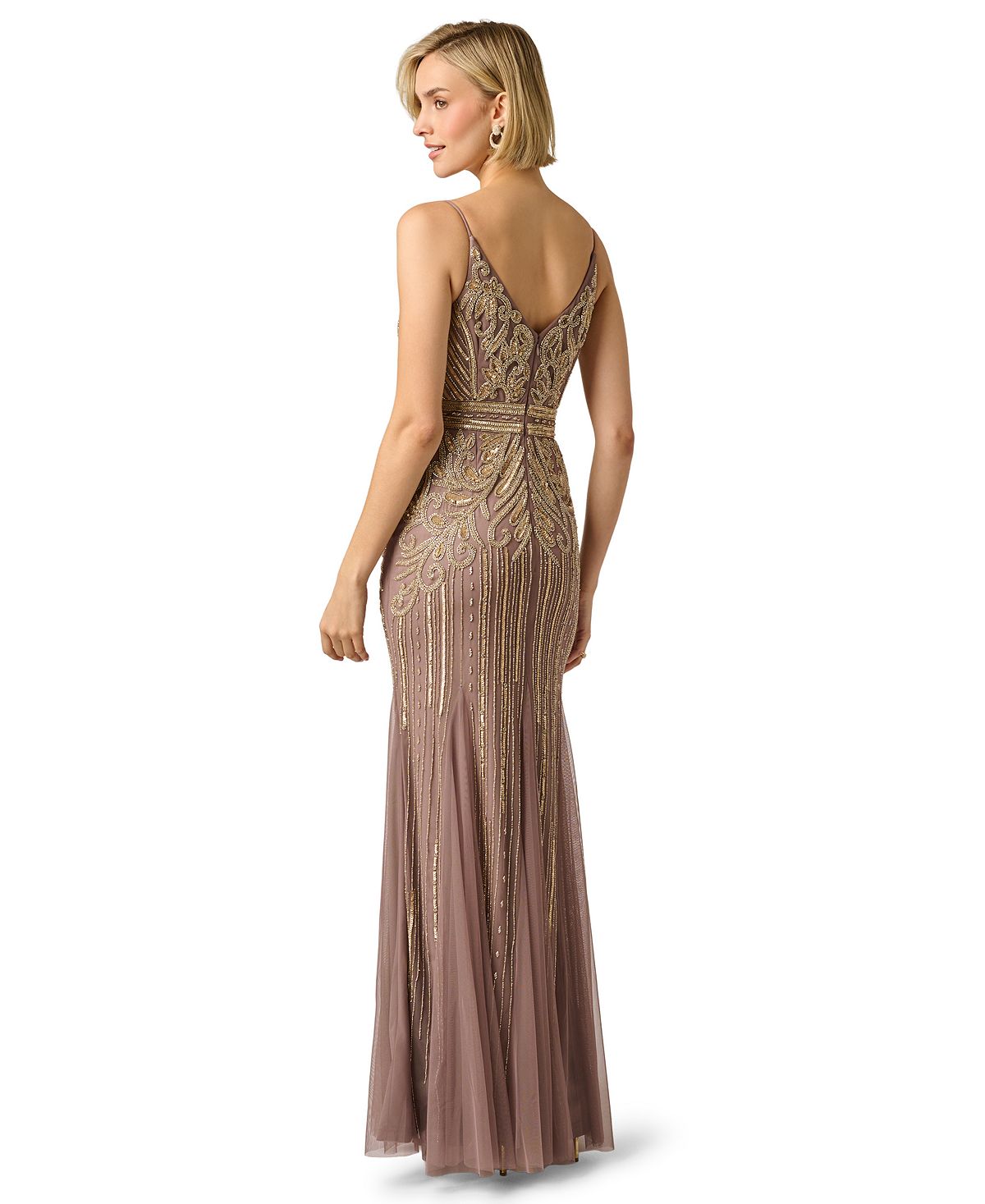 Adrianna Papell Women's Sleeveless V-Neck Beaded Ball Gown view 5 — MAYCSS fashion products