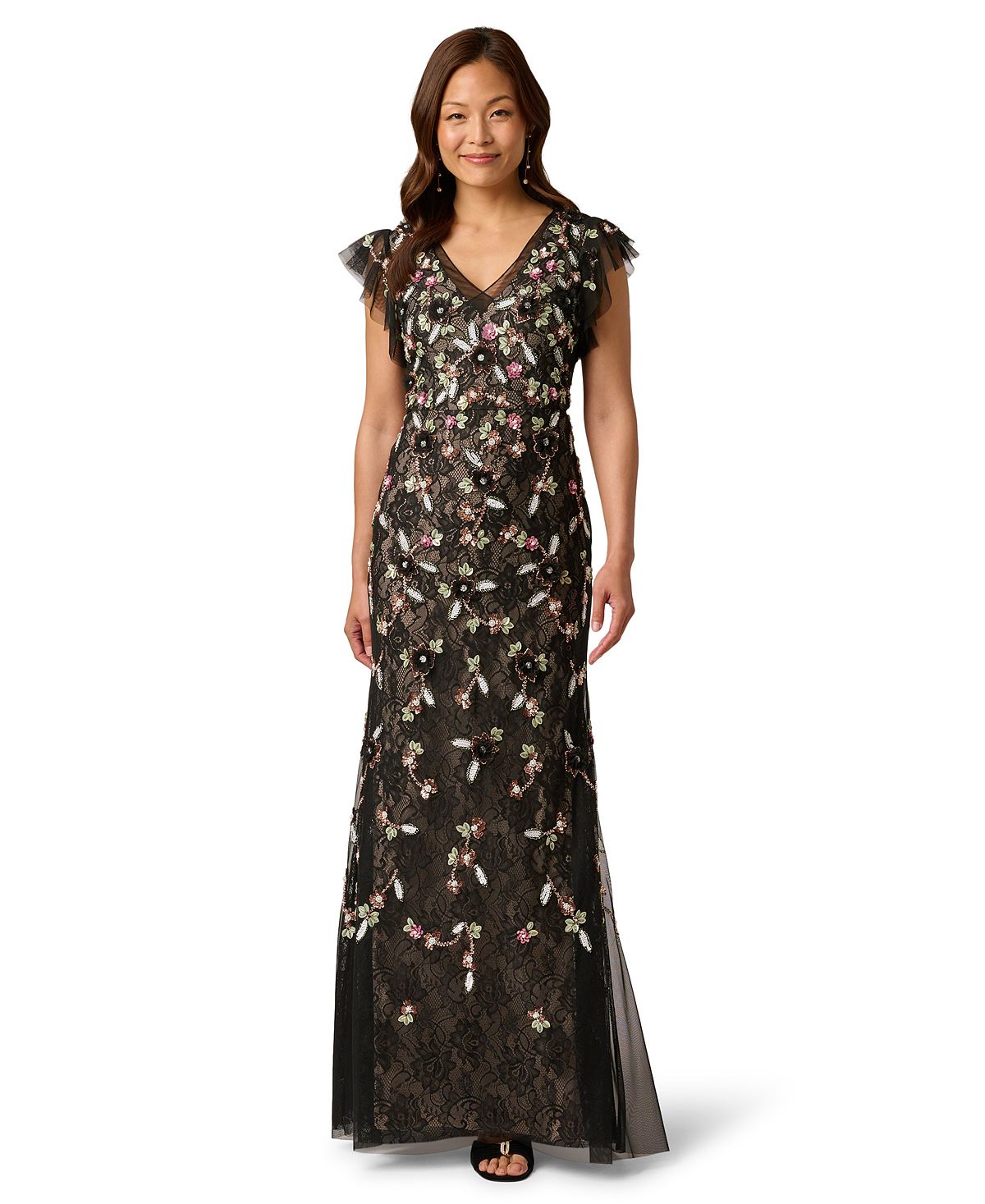 Adrianna Papell Women's Beaded V-Neck Ball Gown view 1 — MAYCSS fashion products