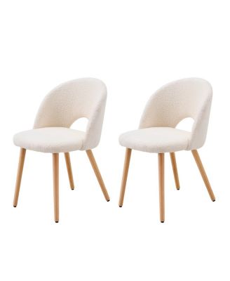 2 Piece Ergonomic White Teddy Velvet Restaurant Chairs