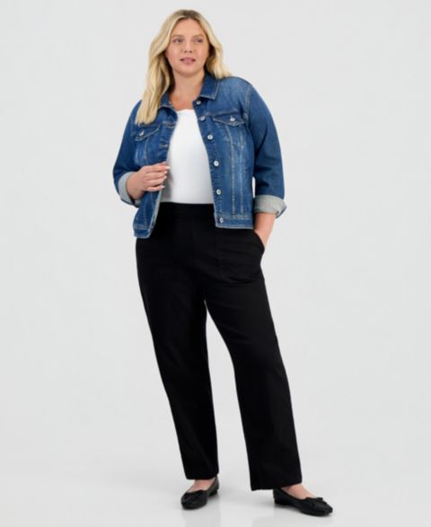 Женские джинсы Style & Co Plus Size High-Rise Pull-On Utility, цвет: Глубокий чёрный