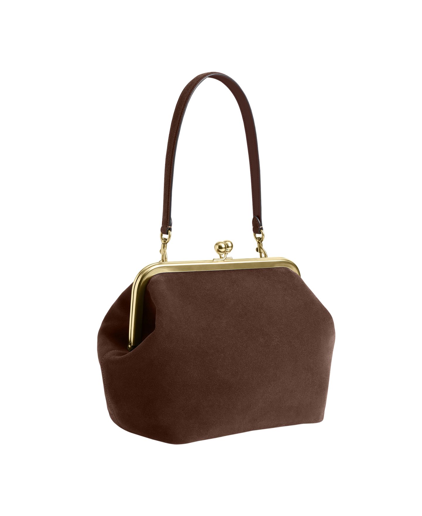 Женская сумка COACH Kisslock Medium Suede Frame 27, цвет: Латунный / Шоколадный — фото 5
