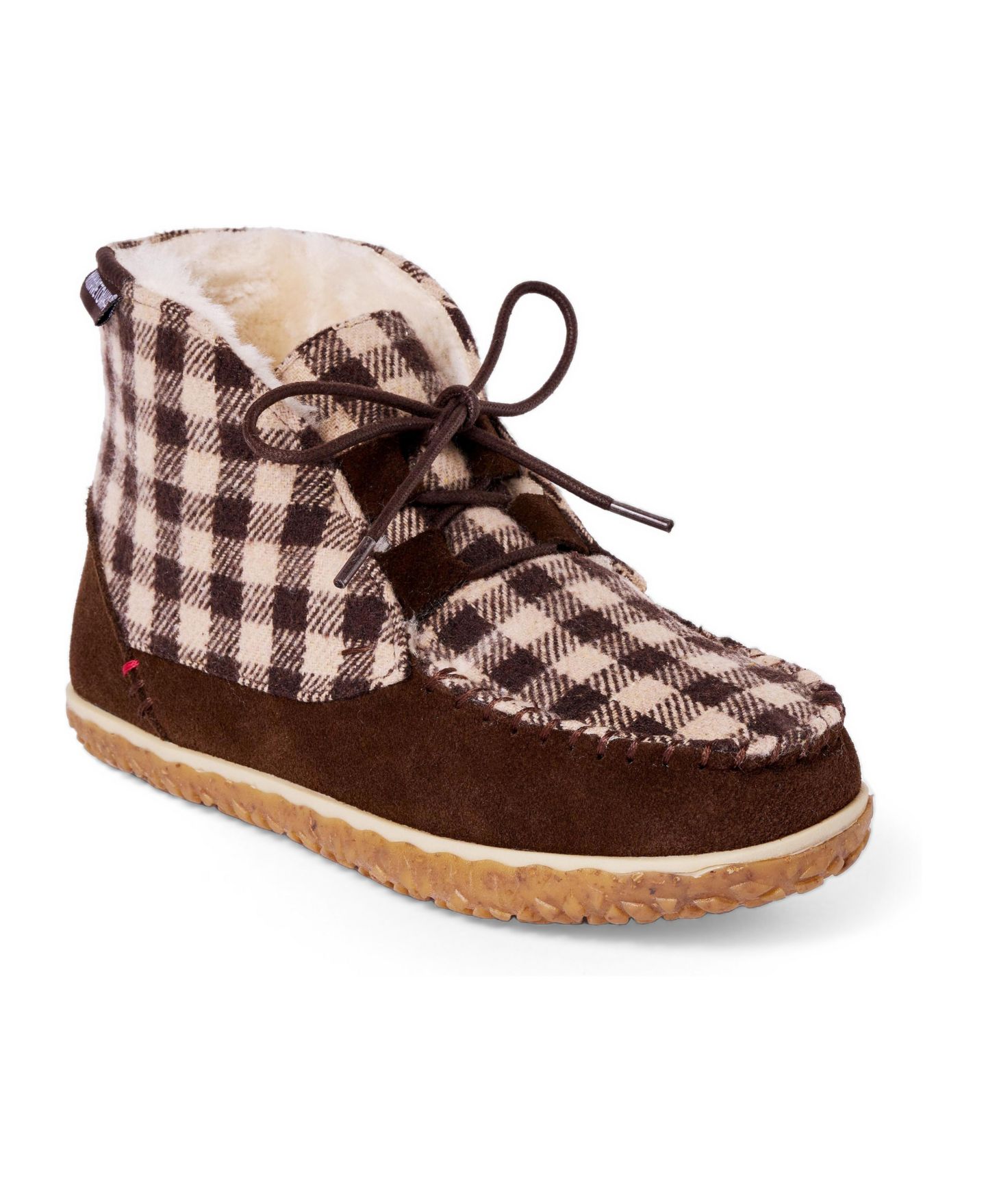 Женские ботинки Minnetonka Torrey Lace-up Slipper Booties, цвет: Коричневый в мелкую клетку — фото 1