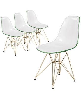 Cr2o Dining Chair Set of 2 Molded Acrylic with Gold Metal Eiffel Base and Curved Back Design Lightweight Accent Side Chair Easy Assembly