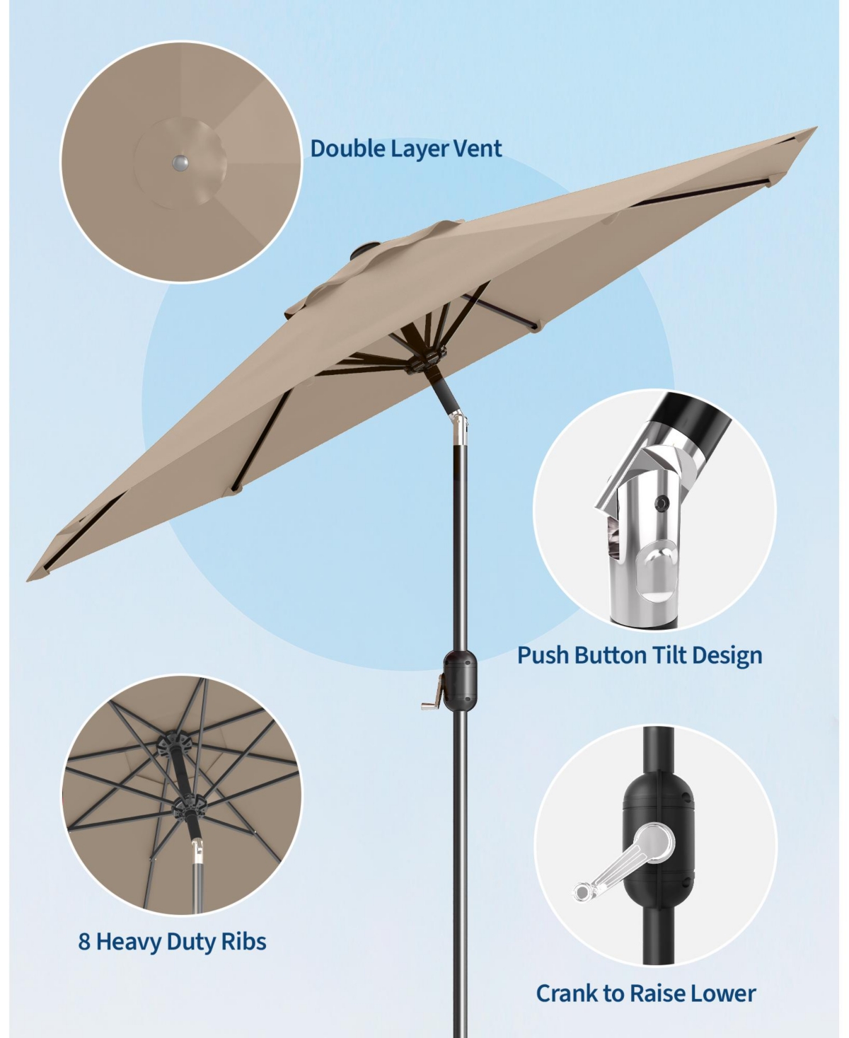 gaomon 9FEET Outdoor Patio Umbrella, Table Market Umbrella, Protection Waterproof for Garden, Deck, Tan (No Base)