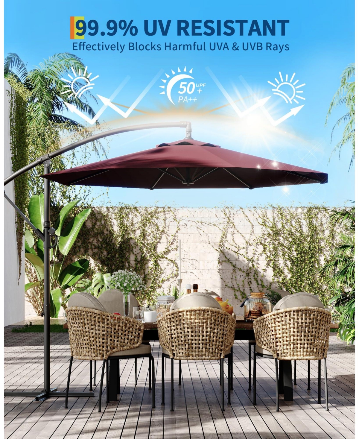 gaomon 10Feet Hanging Cantilever Offset Patio Umbrella For Backyard, Lawn, Garden