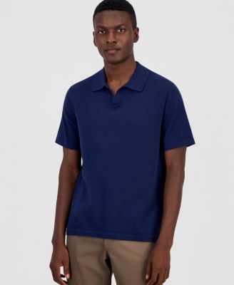 Men's Cotton-Blend Johnny-Collar Polo Sweater