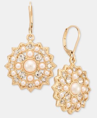 Faux Pearl and Glass Leverback Drop Earrings