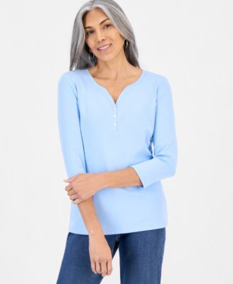 Women's Cotton 3/4-Sleeve Henley Tee