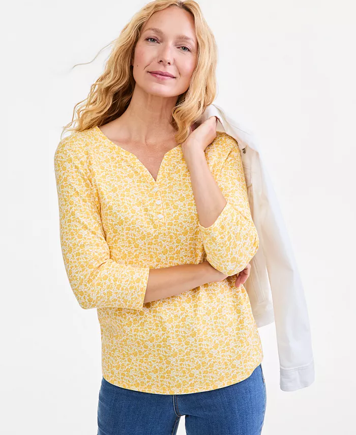 Women's Printed 3/4 Sleeve Henley Top - thumbnail 2