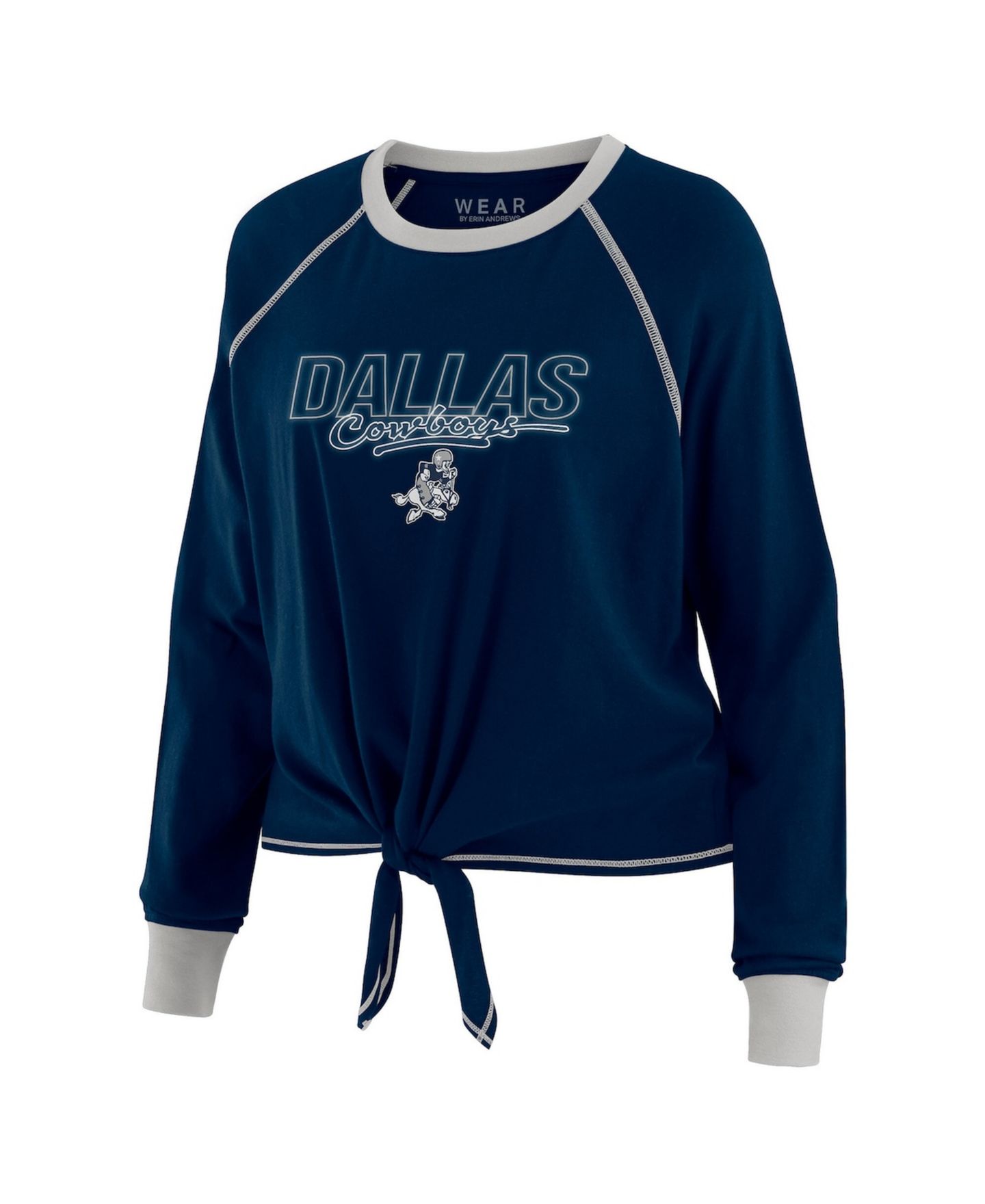 Женская футболка WEAR by Erin Andrews Navy Dallas Cowboys Tie-Front Long Sleeve — фото 2