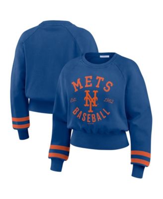 Women's Royal New York Mets Vintage Washed Cropped Pullover Sweatshirt