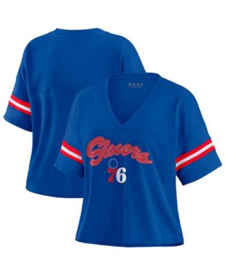 Women's Royal Philadelphia 76ers Color Block Boxy V-Neck T-Shirt