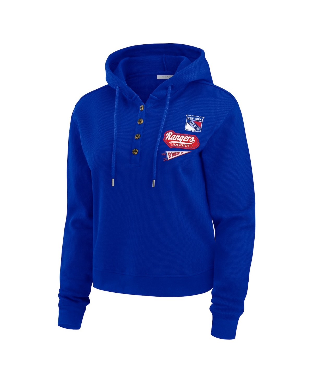 Wear by Erin Andrews Women's Blue New York Rangers Waffle-Knit Pullover Hoodie