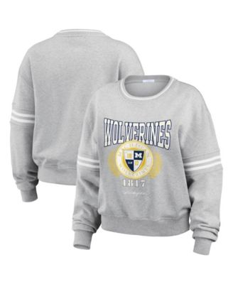 Women's Heather Gray Michigan Wolverines Classic Stripe Pullover Sweater