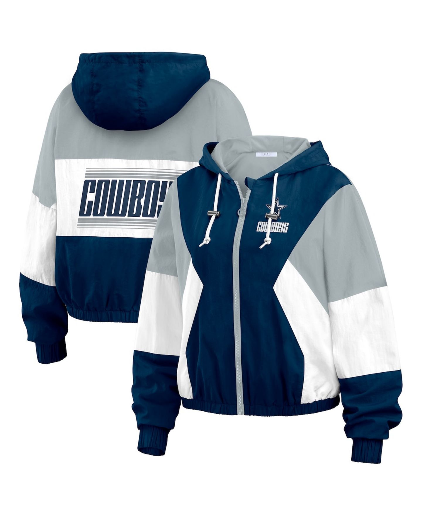 Женская куртка WEAR by Erin Andrews Navy Dallas Cowboys Color Block Full-Zip Windbreaker — фото 1