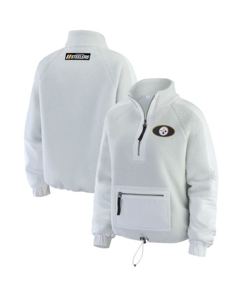 Женские куртки WEAR by Erin Andrews Women's White Pittsburgh Steelers Polar Fleece Half-Zip Jacket