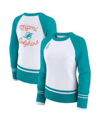Women's White/Aqua Miami Dolphins Color block Raglan Sweater