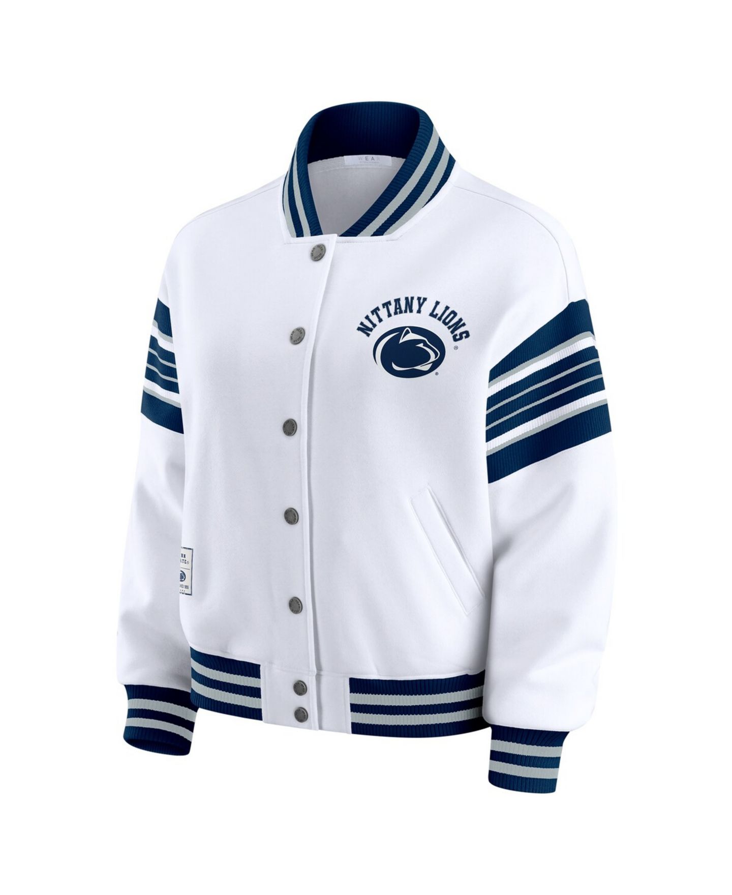 Женская куртка WEAR by Erin Andrews White/Navy Penn State Nittany Lions Satin Stitch Full-Snap Fleece Sweatshirt — фото 2