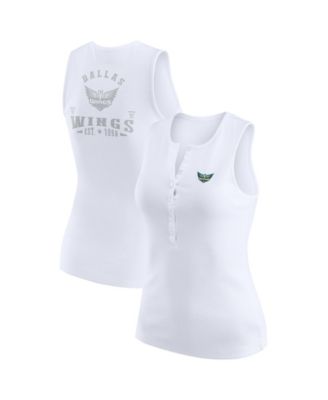 Women's White Dallas Wings Rib-Knit Henley Tank Top