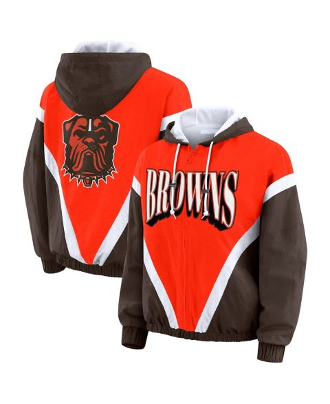 Женские худи WEAR by Erin Andrews Women's Orange/Brown Cleveland Browns Plus Size Retro Crinkle Full-Zip Windbreaker Jacket