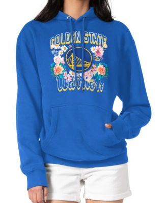 Women's Royal Golden State Warriors Flowers Team Logo Graphic Fleece Pullover Hoodie