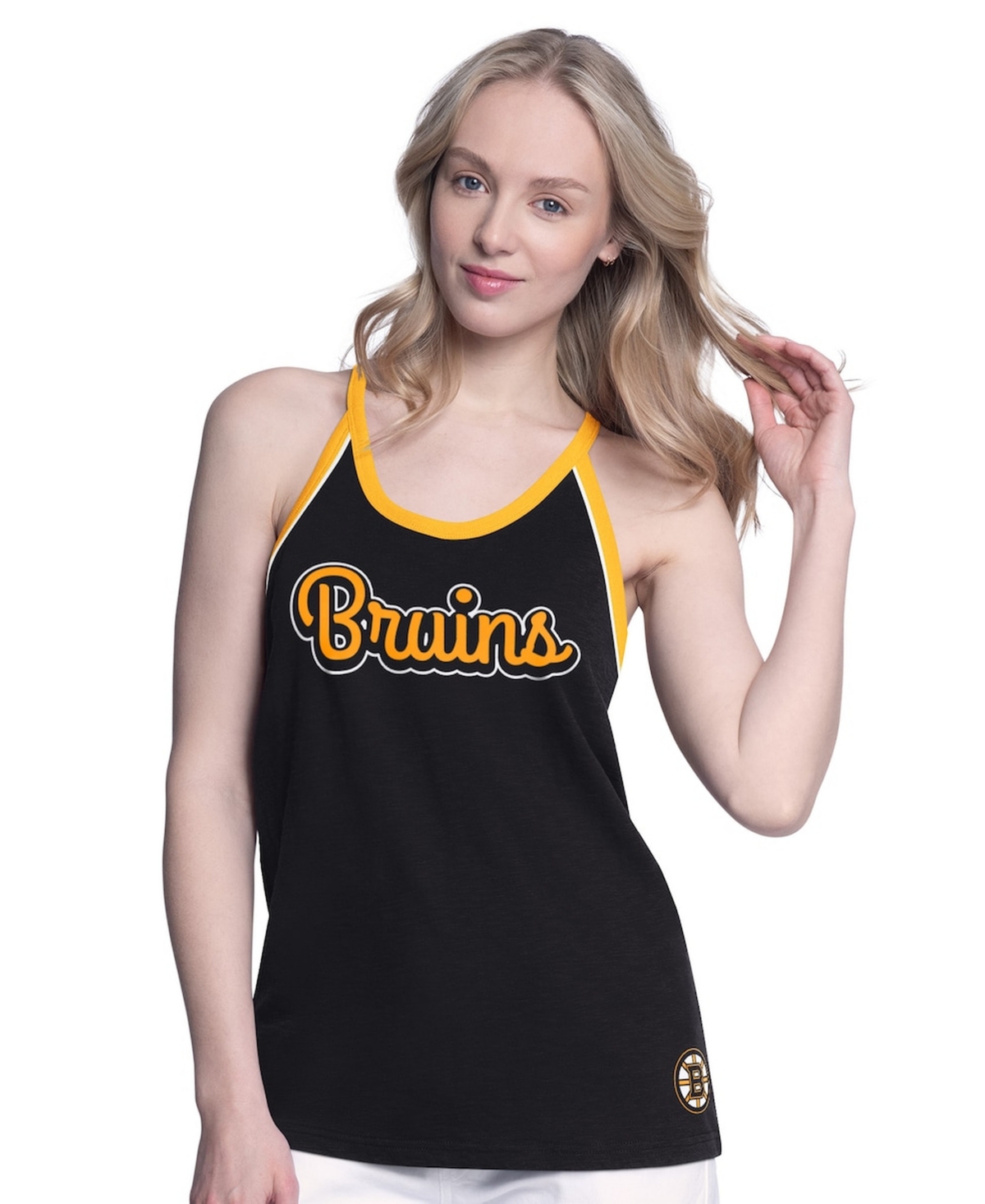 G-iii 4Her by Carl Banks Women's Black Boston Bruins Curveball Racerback Scoop Neck Slub Tank Top
