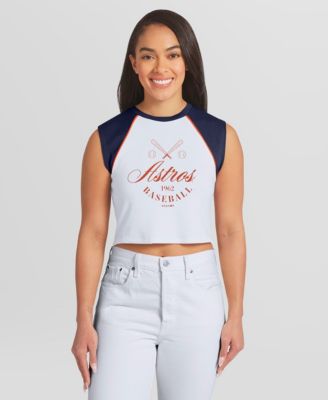 Women's White Houston Astros Cooperstown Cropped Raglan Tank Top