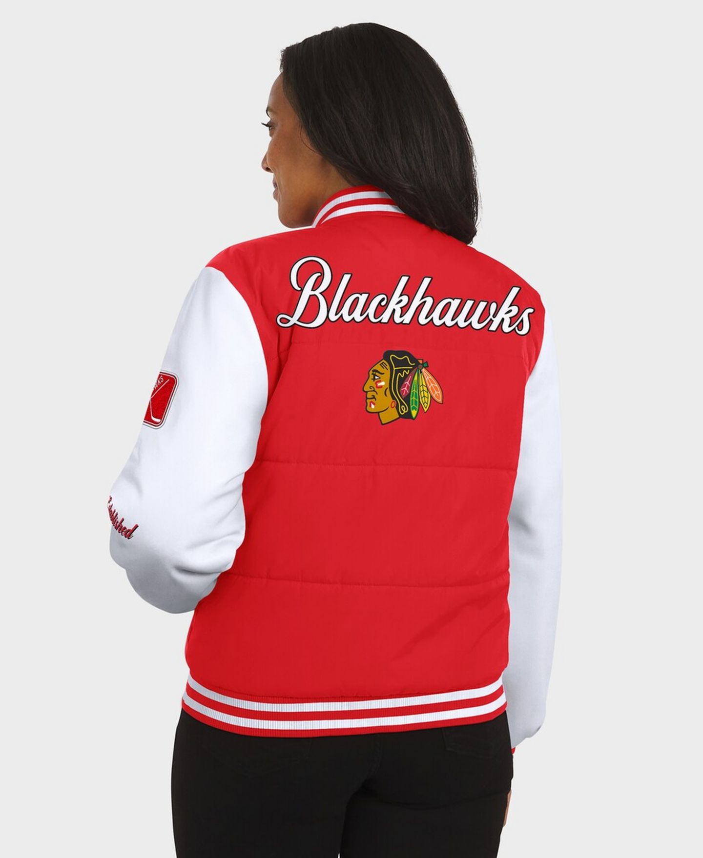 Женская куртка WEAR by Erin Andrews Red/White Chicago Blackhawks Varsity Full-Snap Puffer — фото 4