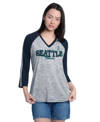 Women's Navy/Heather Navy Seattle Mariners Speed Training 3/4-Sleeve Rhinestone V-Neck T-Shirt