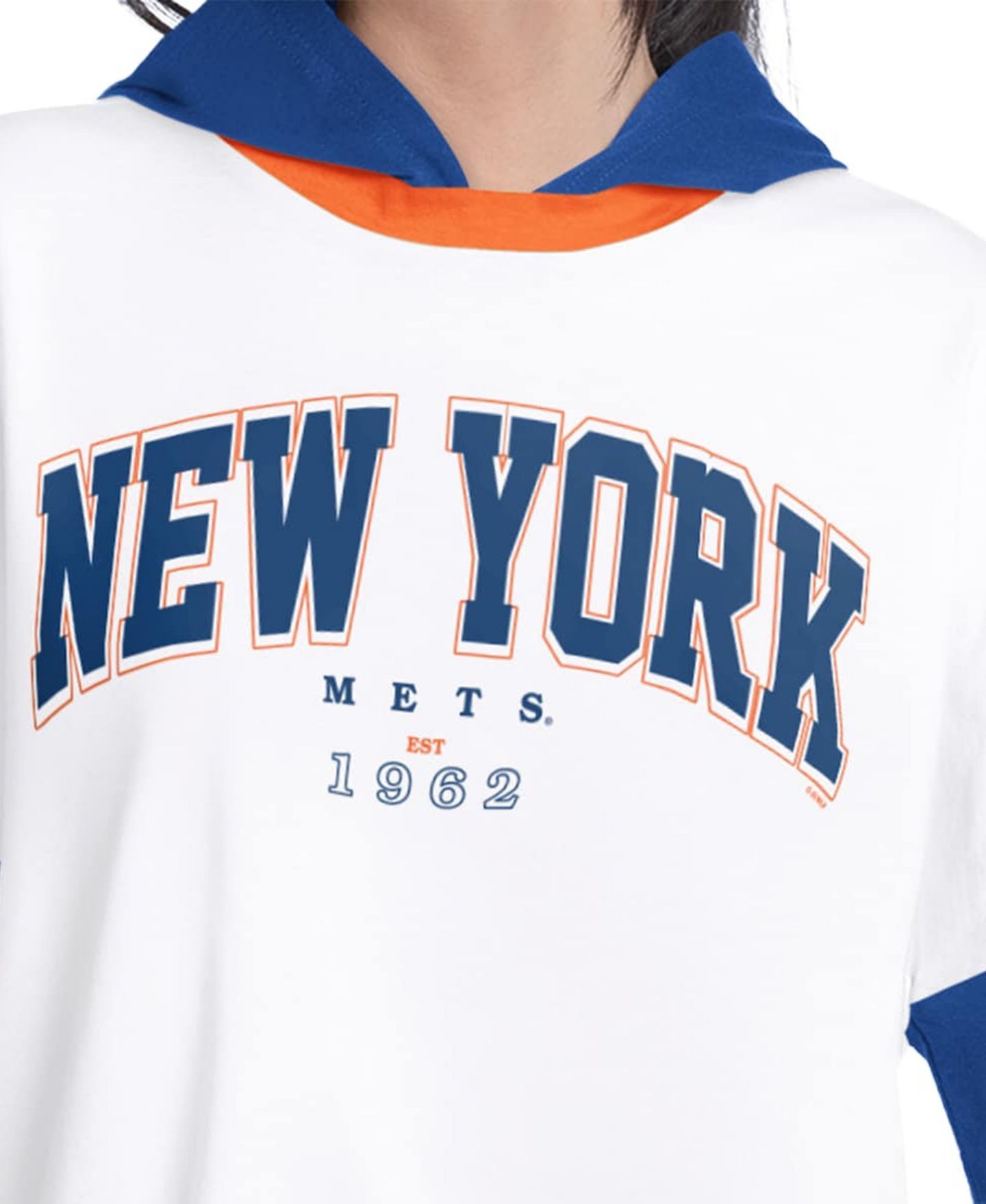Женская футболка G-III 4Her by Carl Banks White/Royal New York Mets Key Player Oversized Hooded Long Sleeve — фото 3